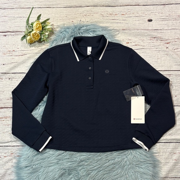 lululemon athletica Tops - NWT Lululemon Textured Long-Sleeve Tennis Polo Shirt True Navy / White